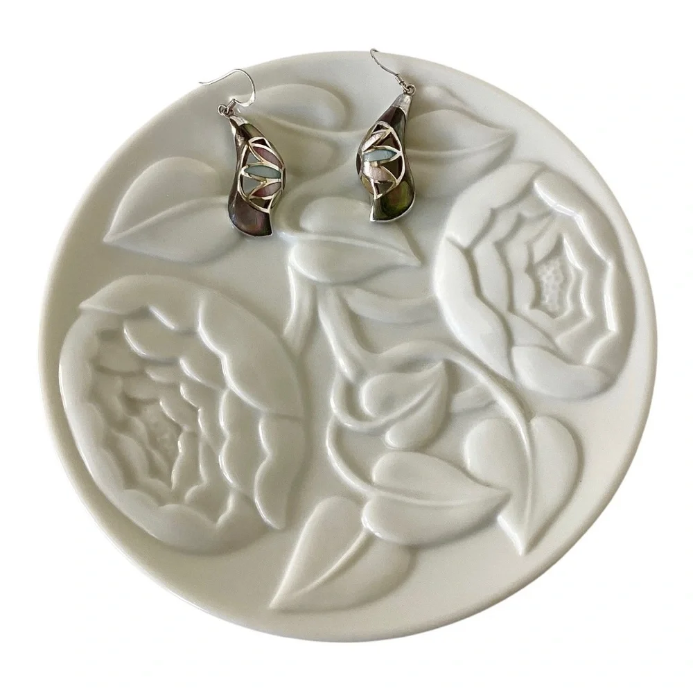 925 Sterling Silver Iridescent MOP Drop Hook Earrings Pink Blue Purple Green EUC - Picture 10 of 14